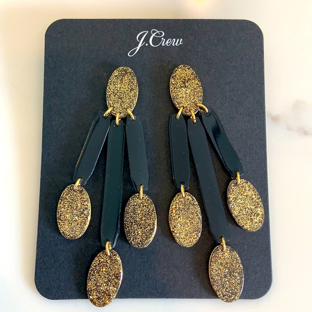 NEW J Crew Earrings Lucite Jewelry Chandelier Gold Black Jewelry